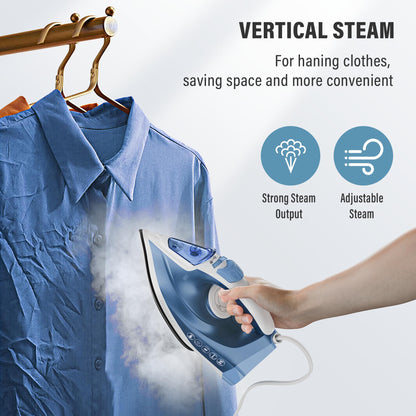 IRONDAY Steam Iron for Clothes Fast Heating, 1200W Iron with Non-Stick Ceramic Soleplate, Self-Cleaning, Burst of Steam, Spray Mist, 7.03oz Water Tank Ironing Clothes for Home, Blue