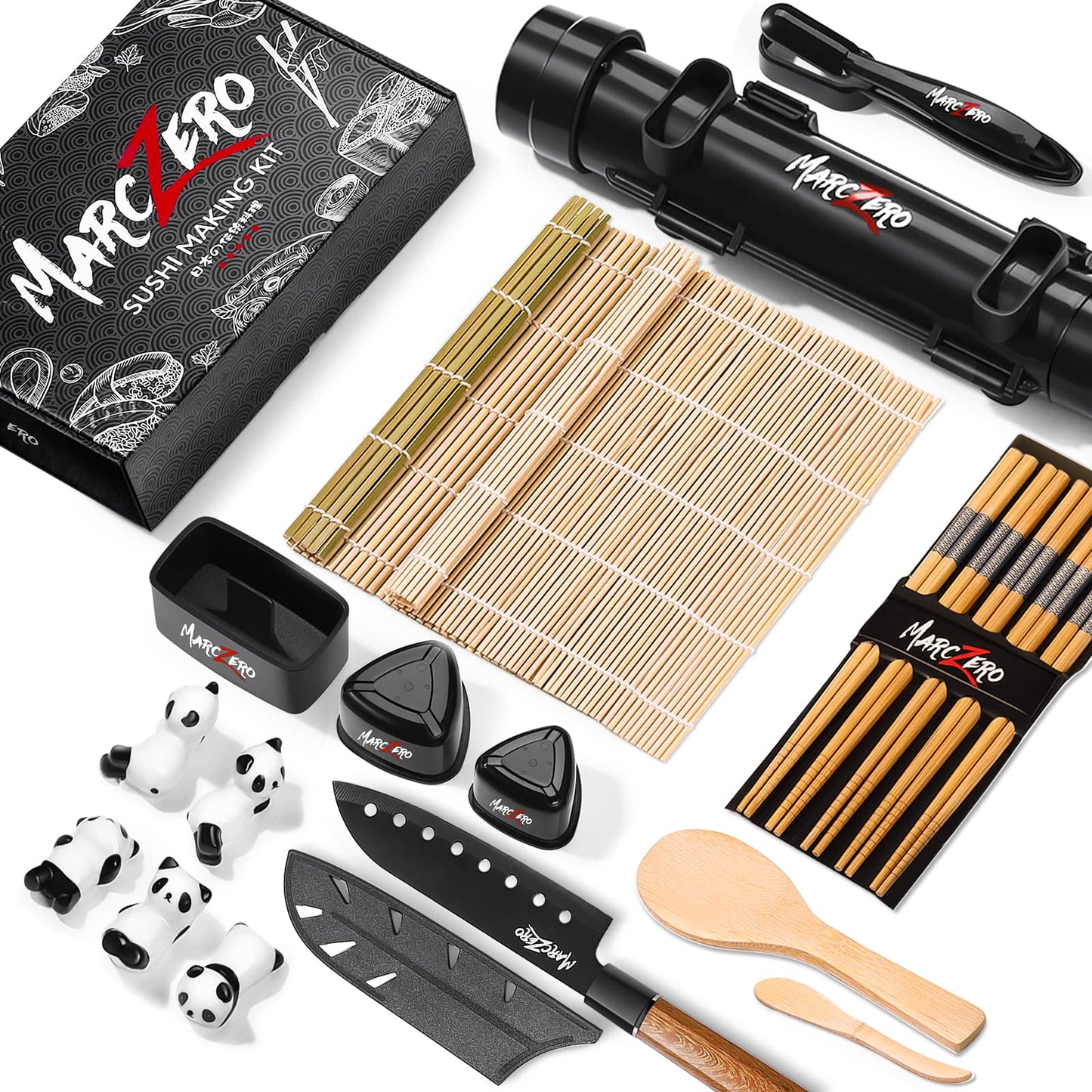 MarcZero Sushi Making Kit, 22 in 1 Bazooka Roller With Bamboo Mat, Knife, Chopsticks, Molds, DIY Machine for Beginner