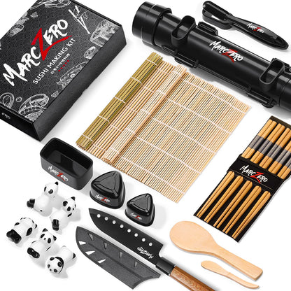 MarcZero Sushi Making Kit, 22 in 1 Bazooka Roller With Bamboo Mat, Knife, Chopsticks, Molds, DIY Machine for Beginner