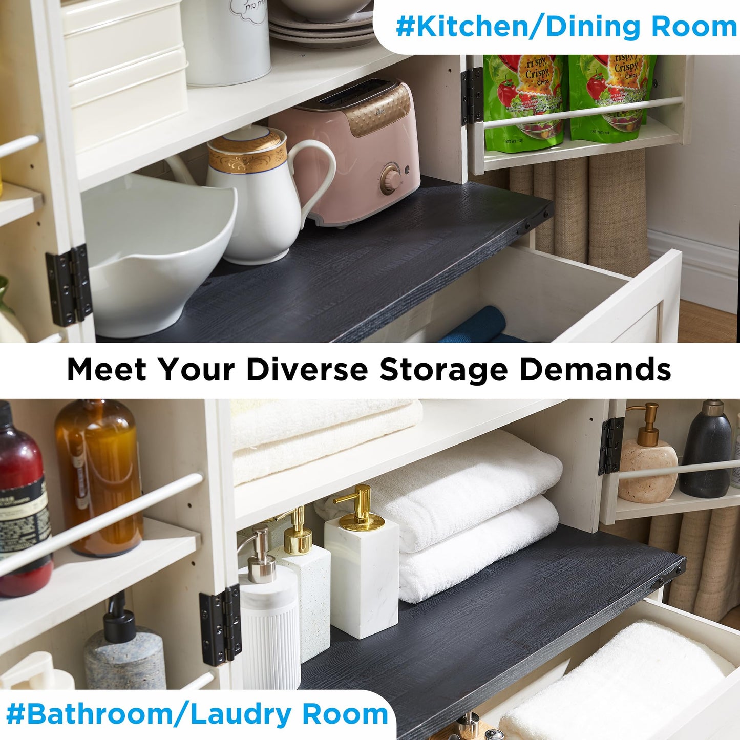 ACCOHOHO 72" Farmhouse Kitchen Pantry Cabinet with Drawer, Tall Storage Cabinet with 2 Barn Doors and Shelves, Versatile Large Rustic Cupboard for Dining Room, Bathroom, Living Room, Laudry, White