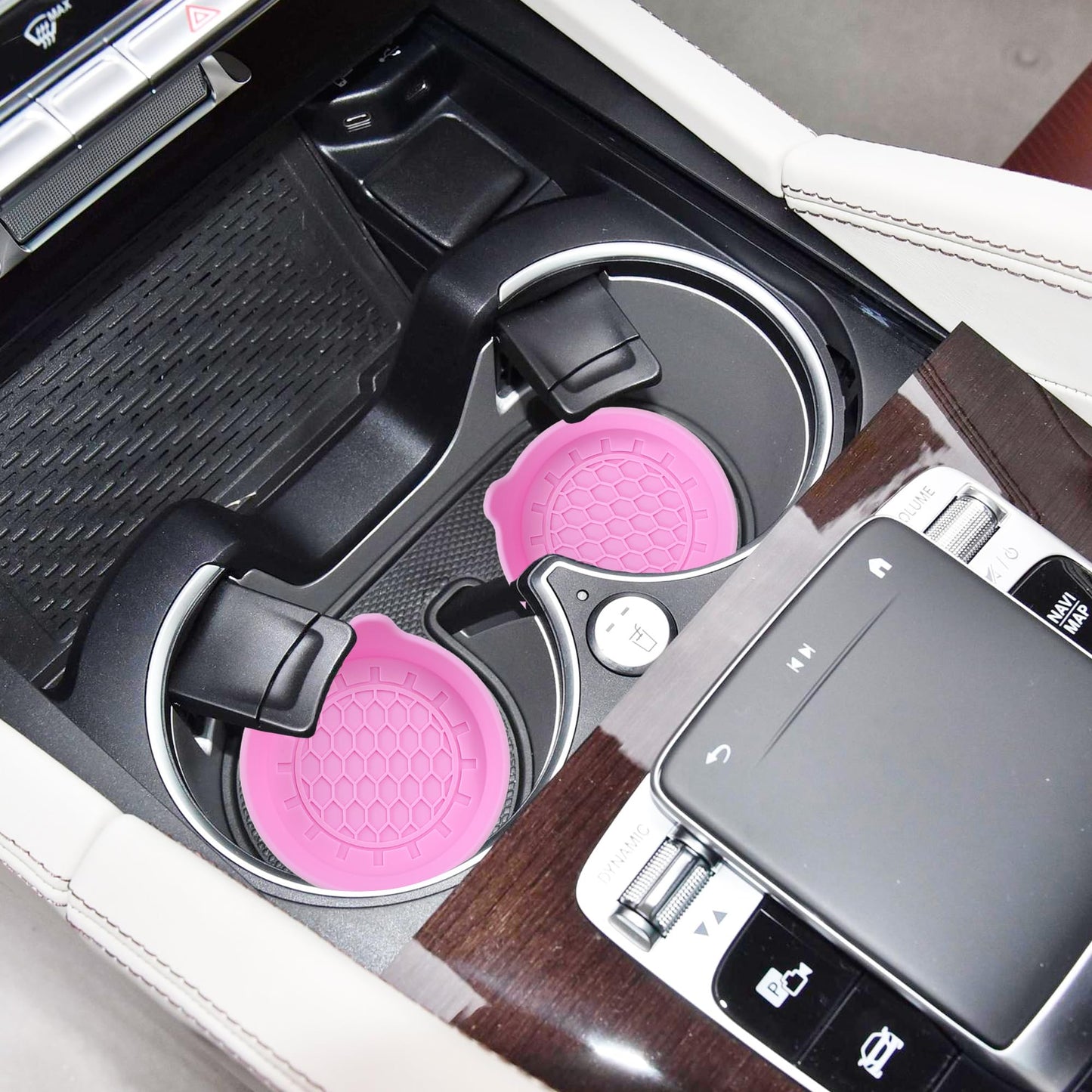Amooca Automotive Cup Holders Universal Car Cup Coaster Waterproof Non-Slip Sift-Proof Spill Holder Car Interior Accessories 2 Pack Pink