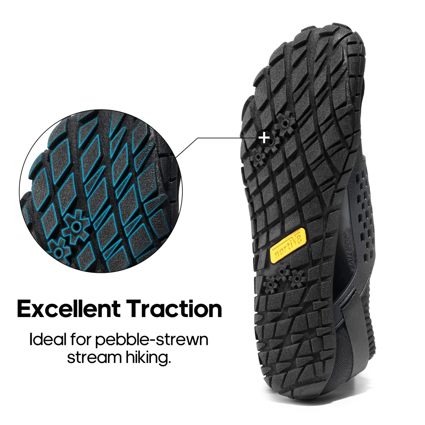 NORTIV 8 Mens Lightweight Barefoot Aqua Water Shoes for Outdoor Sports, Swim, Fishing, Hiking, Diving, Surf Walking, Black - 10 (TREKMAN-2)