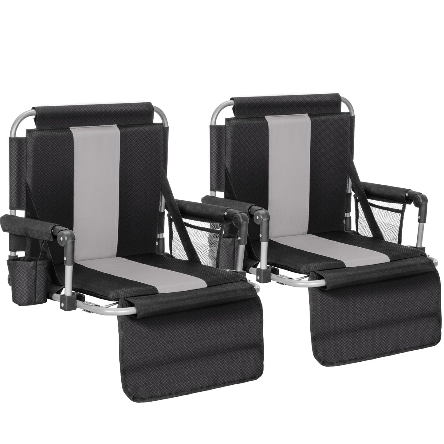 ALPHA CAMP 2 Packs Stadium Seat Chair for Bleachers with Back & Arm Rest, Black Grey