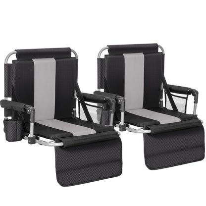 ALPHA CAMP 2 Packs Stadium Seat Chair for Bleachers with Back & Arm Rest, Black Grey