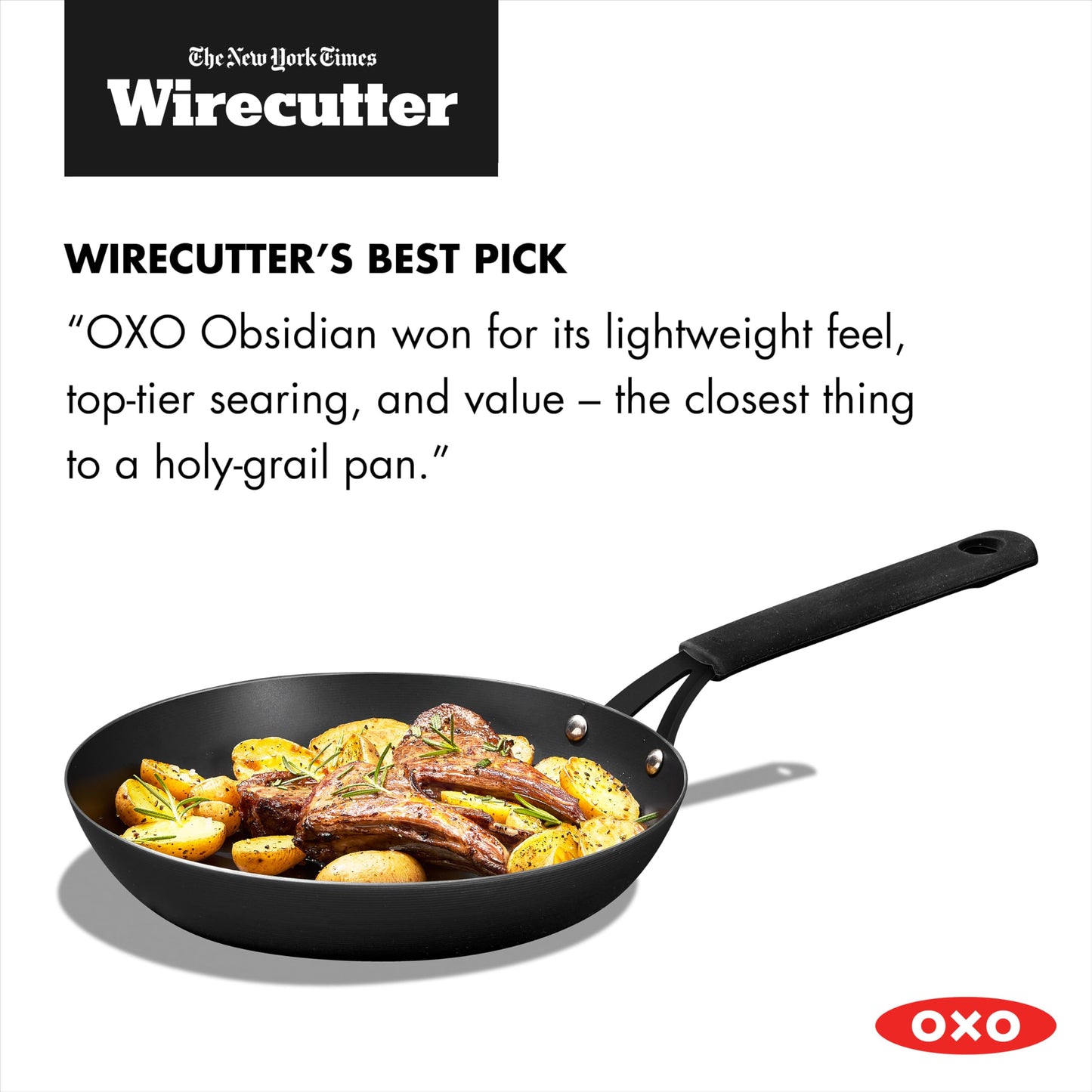 OXO Obsidian Pre-Seasoned Carbon Steel, 10" Frying Pan Skillet with Removable Silicone Handle Holder, Induction, Oven Safe, Black