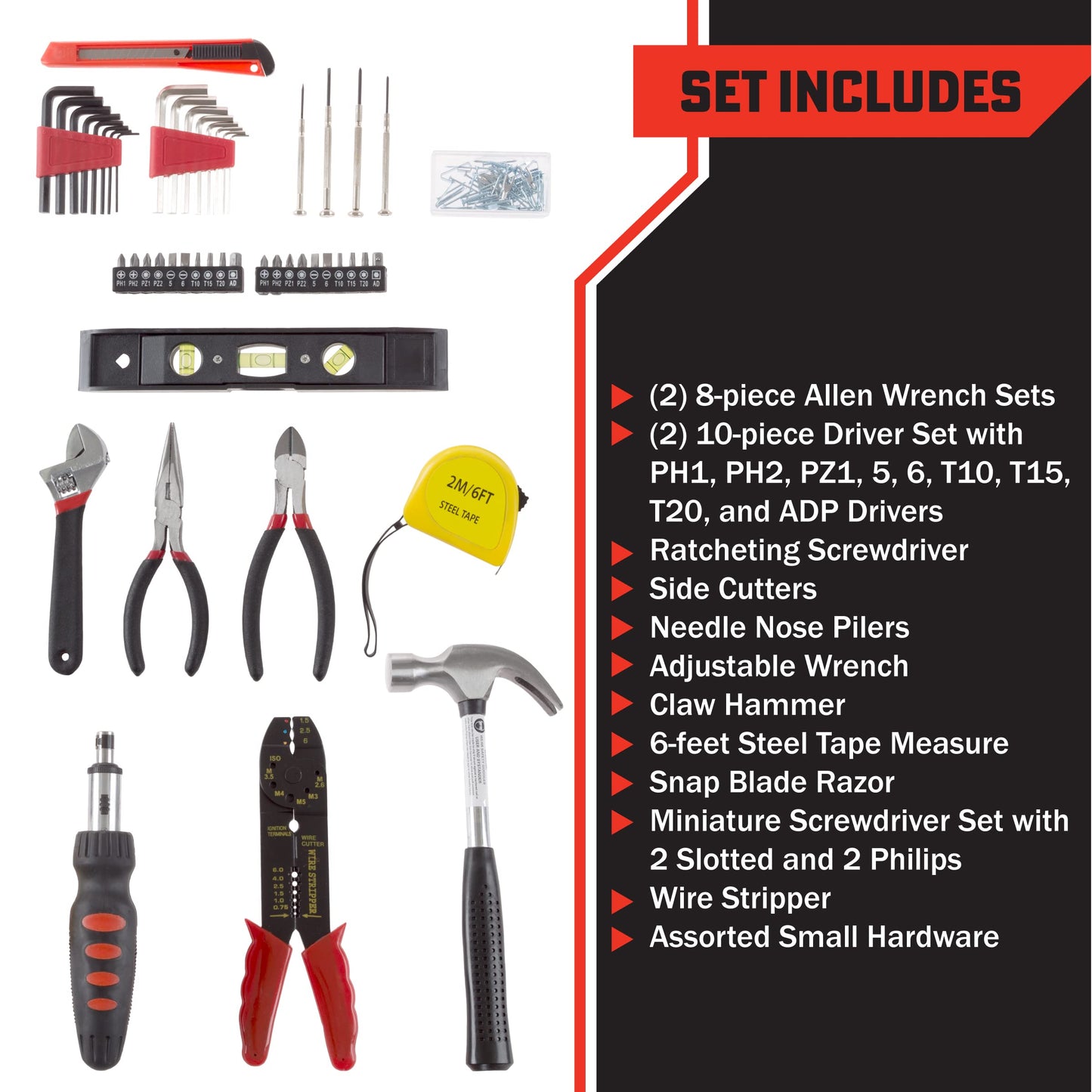 130-Piece Tool Set - Tool Kit with Hammer, Wrenches, Screwdriver, Pliers, and More - Hand Tools for Home Improvement Projects by Stalwart (Gray)