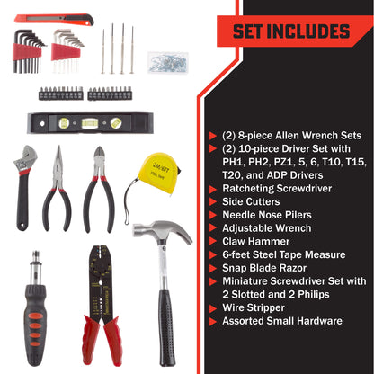 130-Piece Tool Set - Tool Kit with Hammer, Wrenches, Screwdriver, Pliers, and More - Hand Tools for Home Improvement Projects by Stalwart (Gray)