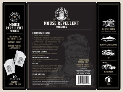 Grandpa Gus's Extra-Strength Mouse Repellent Pouches, Cinnamon/Peppermint Oils Repel Mice from Nesting & Freshen Air in Car/RV/Boat/Garage/Shed/Cabin, 1.75 oz (Pack of 10)