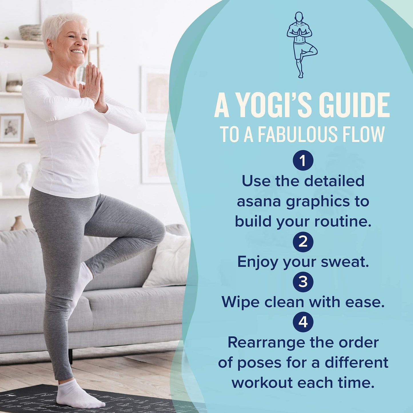 NewMe Fitness Yoga Mat for Women and Men - Large, 5mm Thick, 68 Inch Long, Non Slip Exercise Mats w/ 70 Printed Yoga Poses for Pilates, Workout and Stretching - Home and Gym Essentials - Purple