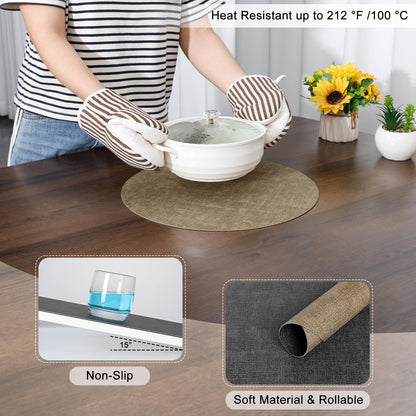 Myir JUN Round Dual-Sided Placemats, Faux Leather Set of 4 for Indoor and Outdoor Dining Tables, Non-Slip Washable Table Mats (Gray Beige)