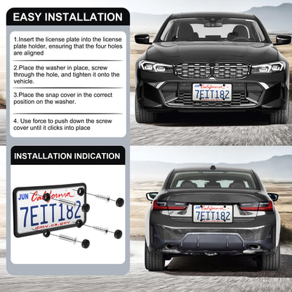 LivTee Silicone License Plate Frames Covers, 2 Pack Universal American Car Accessories License Plate Bracket Holder with Bolts Washer Caps, Rust-Proof, Rattle-Proof, Weather-Proof, Black