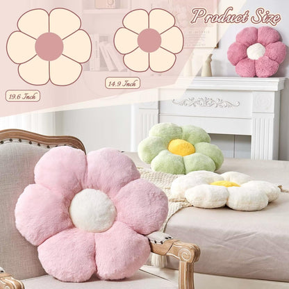 Kcvvcr Pink Flower Pillow, Cute Decorative Flower Shaped Throw Pillow with Faux Rabbit Fur, 14.9" Soft Flower Plush Throw Pillow Floor Pillows Room Décor for Bedroom Living Room