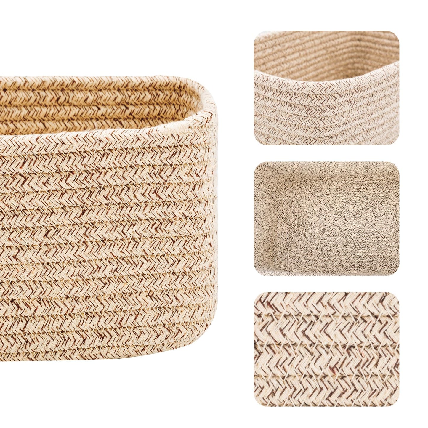 MiniArk Small Storage Baskets for Organizing | Closet Organizer Bins | Shelf Toy Basket | Woven Rope Baskets | Cube Decorative Box | Shallow Basket | 11.5x7.5x4.7” | 3 Packs Mixed Brown
