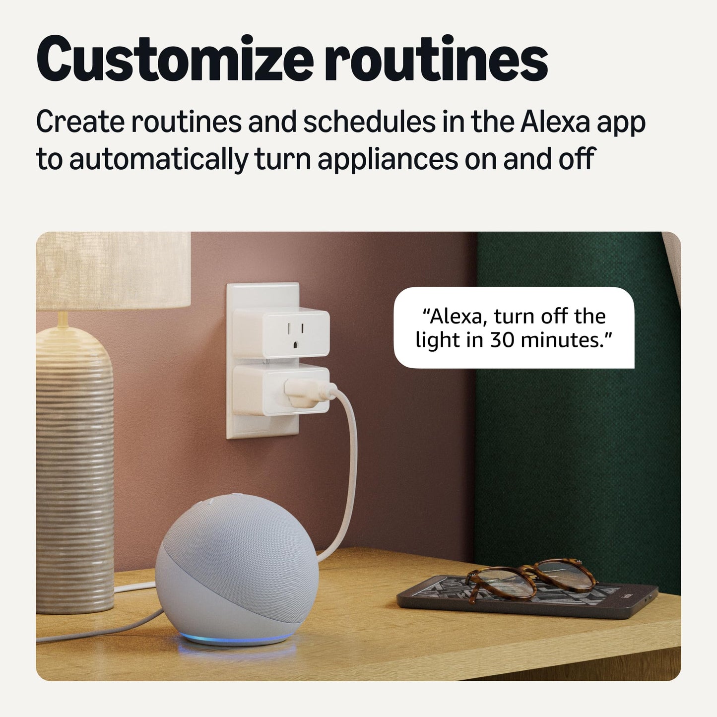Amazon Basics Smart Plug, Works with Alexa Only, 2.4 GHz Wi-Fi, No Hub Required, 4-Pack, White