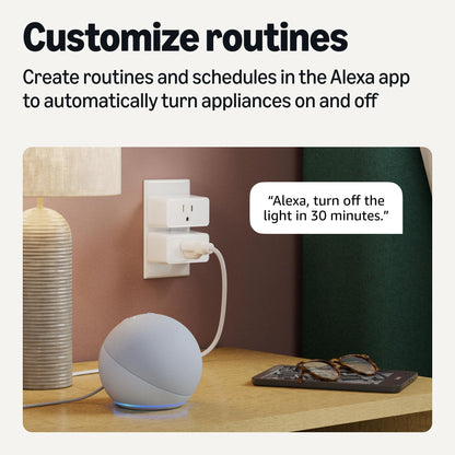 Amazon Basics Smart Plug, Works with Alexa Only, 2.4 GHz Wi-Fi, No Hub Required, 4-Pack, White