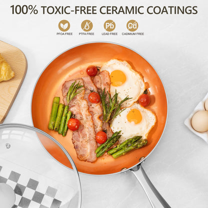 MICHELANGELO 12 Inch Frying Pan with Lid, Nonstick Copper Frying Pan, Non Stick Ceramic Skillet with Lid, Large Copper Pan Non-Stick, Induction Compatible