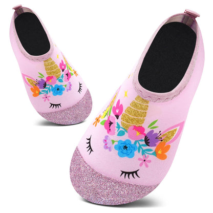 Kids Water Shoes Girls Boys Outdoor Quick Dry Barefoot Aqua Socks for Toddler Sport Beach Swim Surf A-Bling Unicorn 1-2 Big Kid