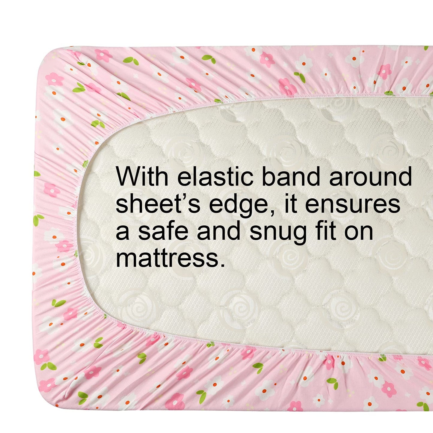 Onacosht Pack n Play Playard Fitted Sheets 2 Pack Set for Baby Girl Soft Stretchy Jersey Knit Portable Mini Crib Mattress Cover, Pink Floral