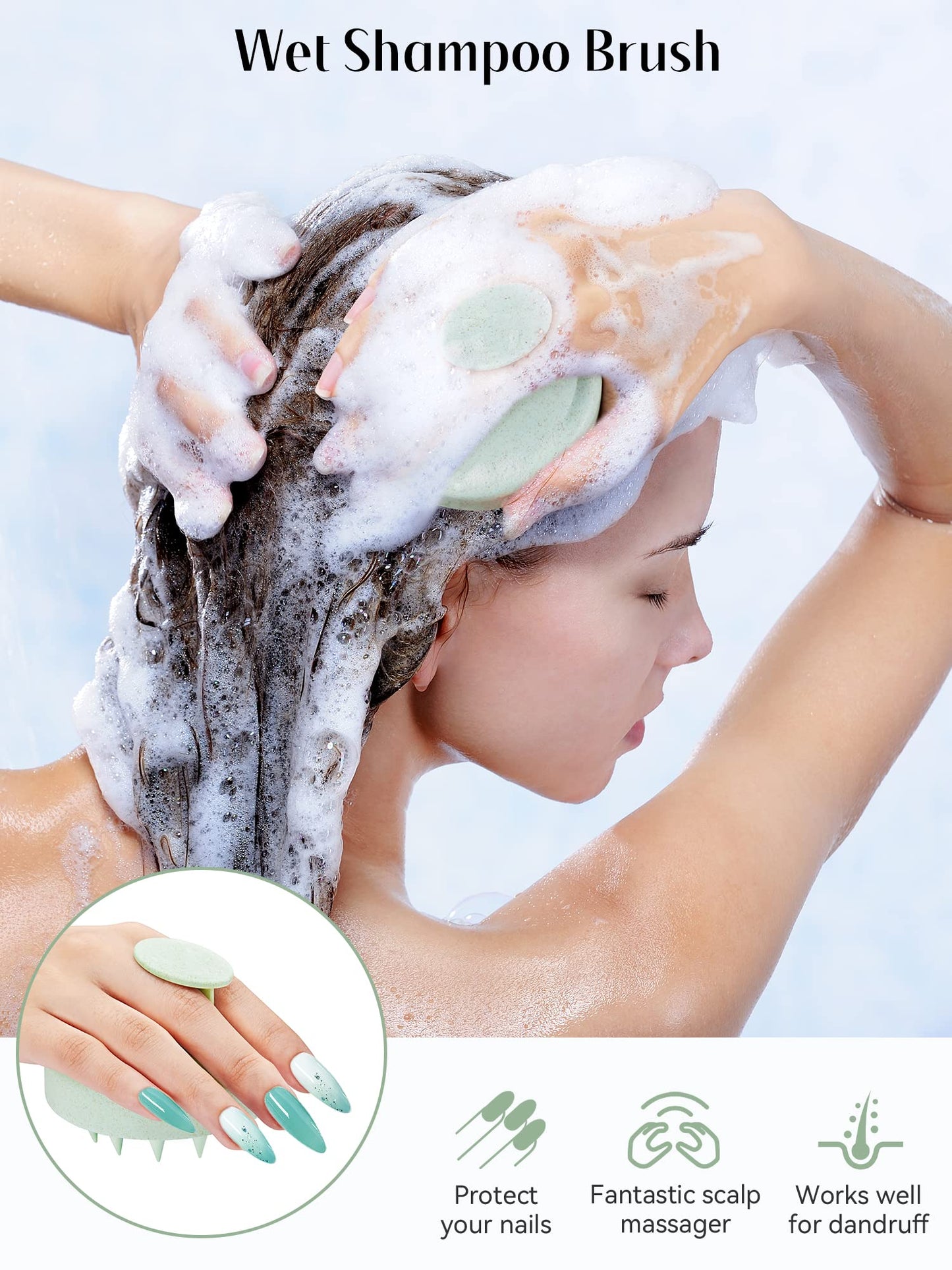 HEETA Scalp Massager Hair Growth, Soft Silicone Scalp Scrubber Shampoo Brush for Exfoliation, Dandruff Removal & Head Massage Stress Relax, Wet & Dry Use for Thick, Thin Hair Care, Wheat Straw Green