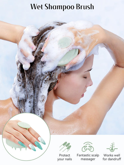 HEETA Scalp Massager Hair Growth, Soft Silicone Scalp Scrubber Shampoo Brush for Exfoliation, Dandruff Removal & Head Massage Stress Relax, Wet & Dry Use for Thick, Thin Hair Care, Wheat Straw Green