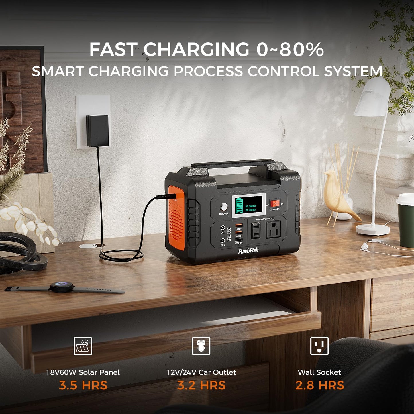 Flashfish 200W Portable Power Station 151Wh, 400W Peak Solar Generator with 110V AcOutlet, 2 DC & 3 USB Ports, Backup Battery for CPAp Camping, Home, Outdoor EmergencyPower supply