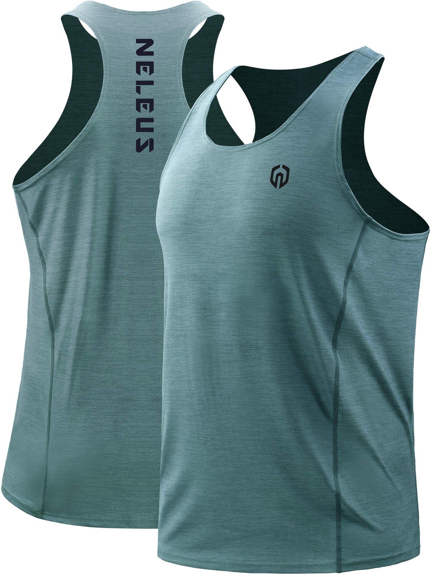 NELEUS Men's 3 Pack Running Tank Tops Dry Fit Muscle Athletic Workout Shirts,5069,Navy,Light Grey,Light Green,US L,EU XL