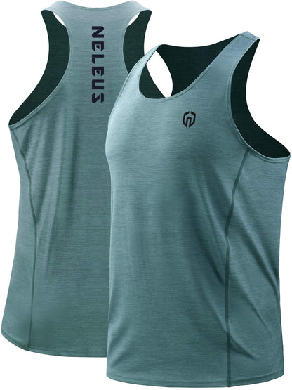 NELEUS Men's 3 Pack Running Tank Tops Dry Fit Muscle Athletic Workout Shirts,5069,Navy,Light Grey,Light Green,US L,EU XL