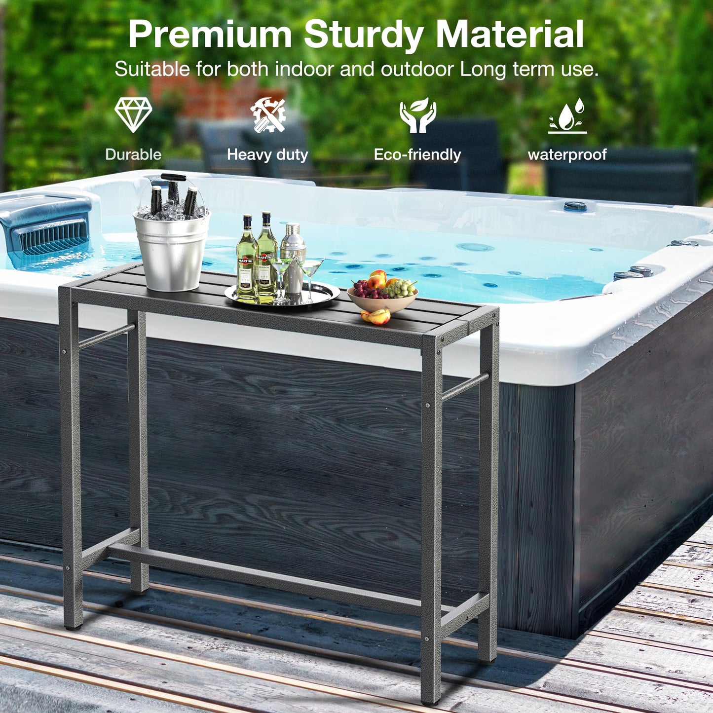 Mr IRONSTONE Outdoor Bar Table 53'' Patio Table Pub Height Dining Table with Waterproof Top and Hammer Finish Stand for Hot Tub, Garden, Backyard