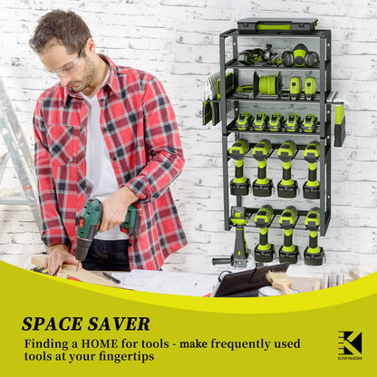 KAFAHOM Power Tool Organizer,8 Drill Holder Wall Mount,6 Layer Heavy Duty Metal Tool Storage Rack,Large Utility Tool Shelf for Cordless Drill, Garage Wall Organizer for Lifetime Use