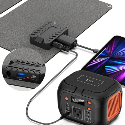 Portable Solar Generator, 150W Portable Power Station with Foldable 30W Solar Panel, 110V Pure Sine Wave 97Wh Lithium Battery Pack with Multi-Port LED Flashlights for Home Camping Hurricane Emergency