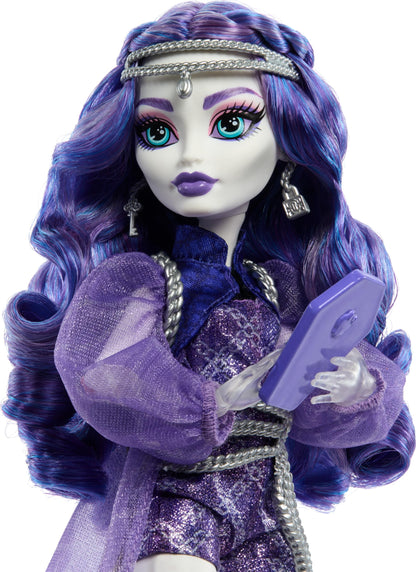 Monster High Spectra Vondergeist Doll with Pet Ferret Rhuen and Accessories Like Backpack, Tablet, Snacks and More