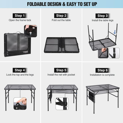 RedSwing Folding Grill Table,Aluminum Portable Grill Stand Table for Outdoor Camping Picnic BBQ Lightweight, Adjustable Height, 36''x24''x16/28'', Black
