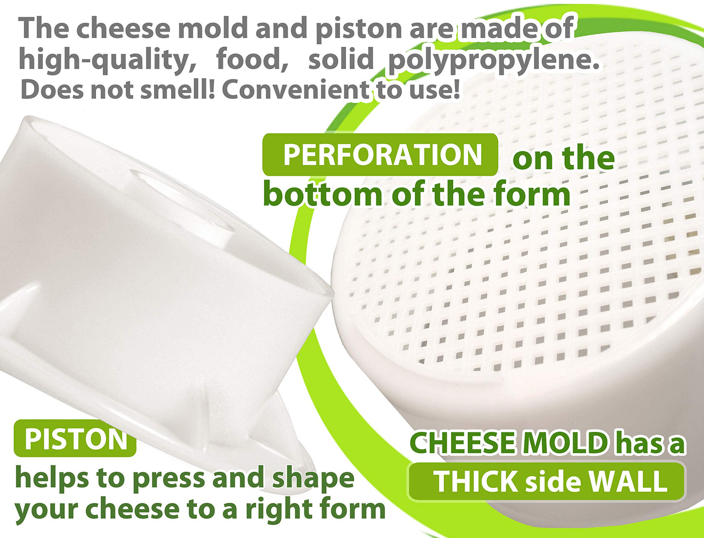 PetriStor Cheese Mold for Cheese Making Cheese with Follower Piston 1.3QT and Cheesecloth - Cheese Form Mold - Cheese Making Basket - Paneer Cheese Press Mold - Molde Para Queso