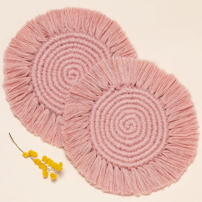 lavivie Cute Macrame Coasters Woven Boho Decor Handmade Absorbent Aesthetic, for Desk Office Table Kitchen Dining Room Cup Drinks Picnic Housewarming Home Rattan Wicker Bamboo (Dusty Pink (Set of 2))