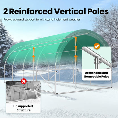 KING BIRD Premium 20x10x6.6FT Greenhouse for Outdoors, Large Walk-in Heavy Duty Galvanized Steel Frame, Mesh Door Screen Window Upgraded Zipper Tunnel Hoop for Garden Plant Winter, Green