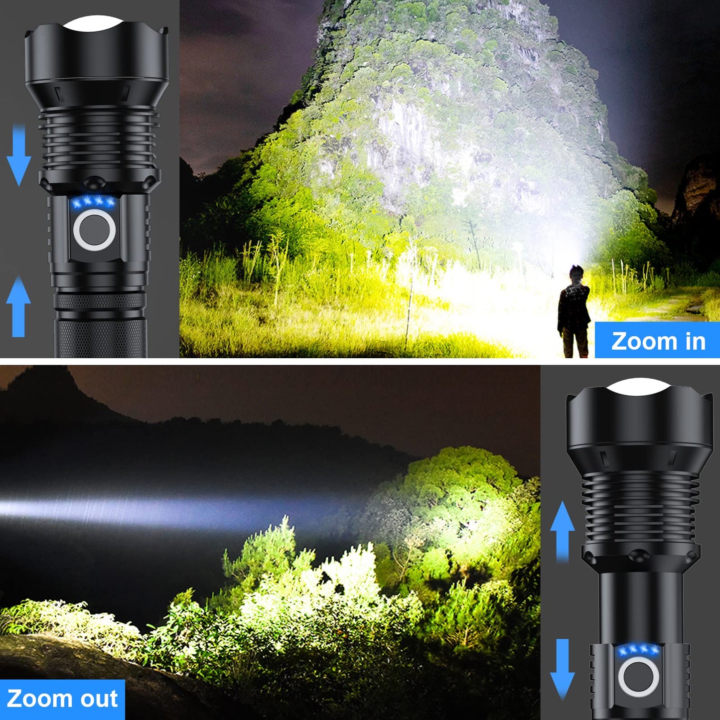MILAOSHU Rechargeable Flashlights 90000 High Lumens - 2 Pack, Super Bright 12 Hours Long Life LED Flashlight with 5 Modes, High Powered Flash Light for Home, Outdoor (Black)