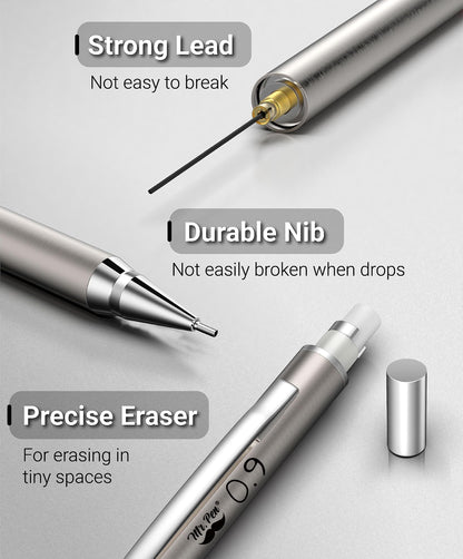 Mr. Pen- Metal Mechanical Pencils, 0.9mm, 2 Pack, Lead Pencil, Mechanical Pencil Metal Mechanical Pencil Mechanical, Mechinal Pencils, Mechanical Drafting Pencil, Back to School Supplies