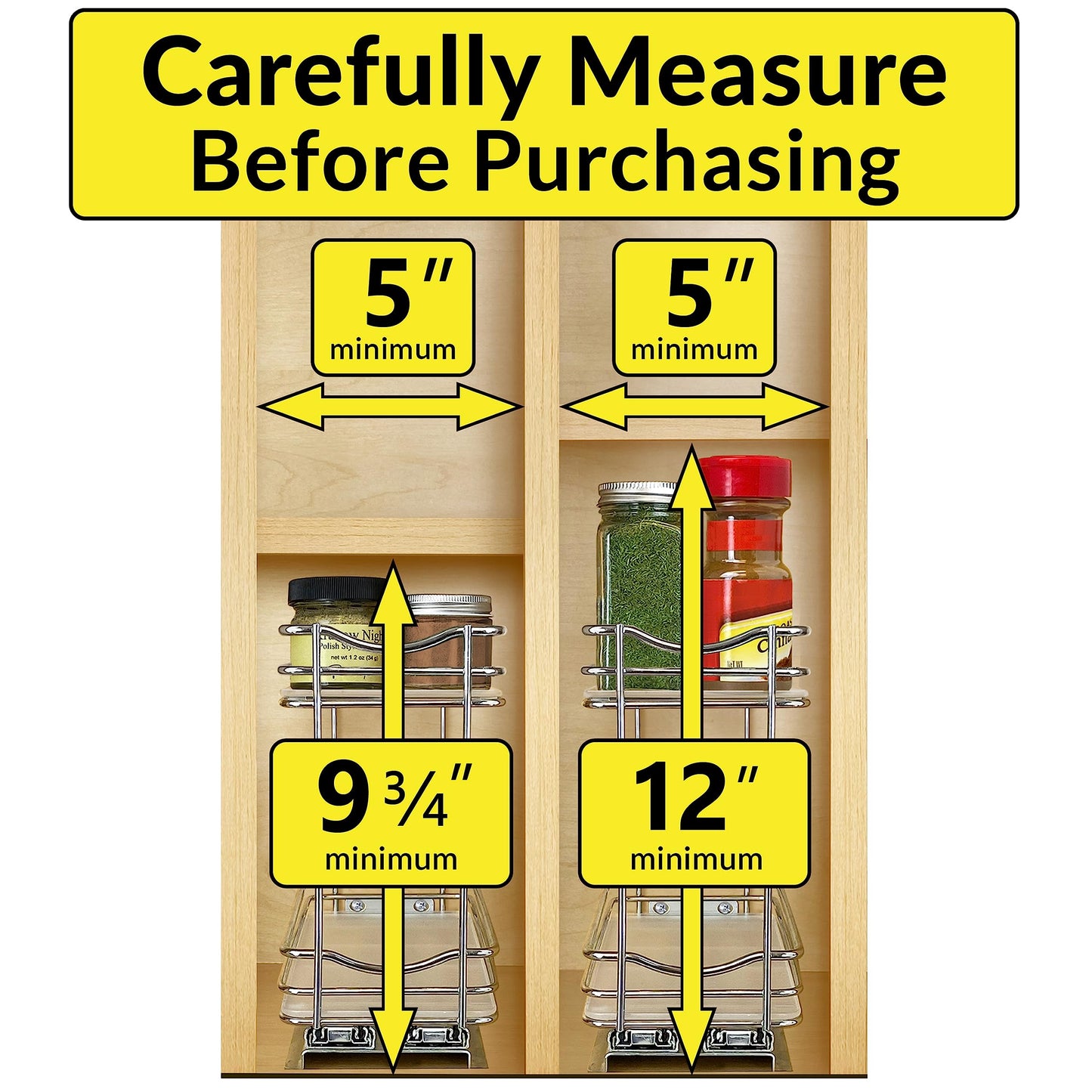 LYNK PROFESSIONAL® Pull Out Spice Rack Organizer for Inside Kitchen Cabinets - 4-1/4 inch Wide - Slide Out Drawer – Chrome Sliding Spice Cabinet Organization Shelf Racks - 2 Tier