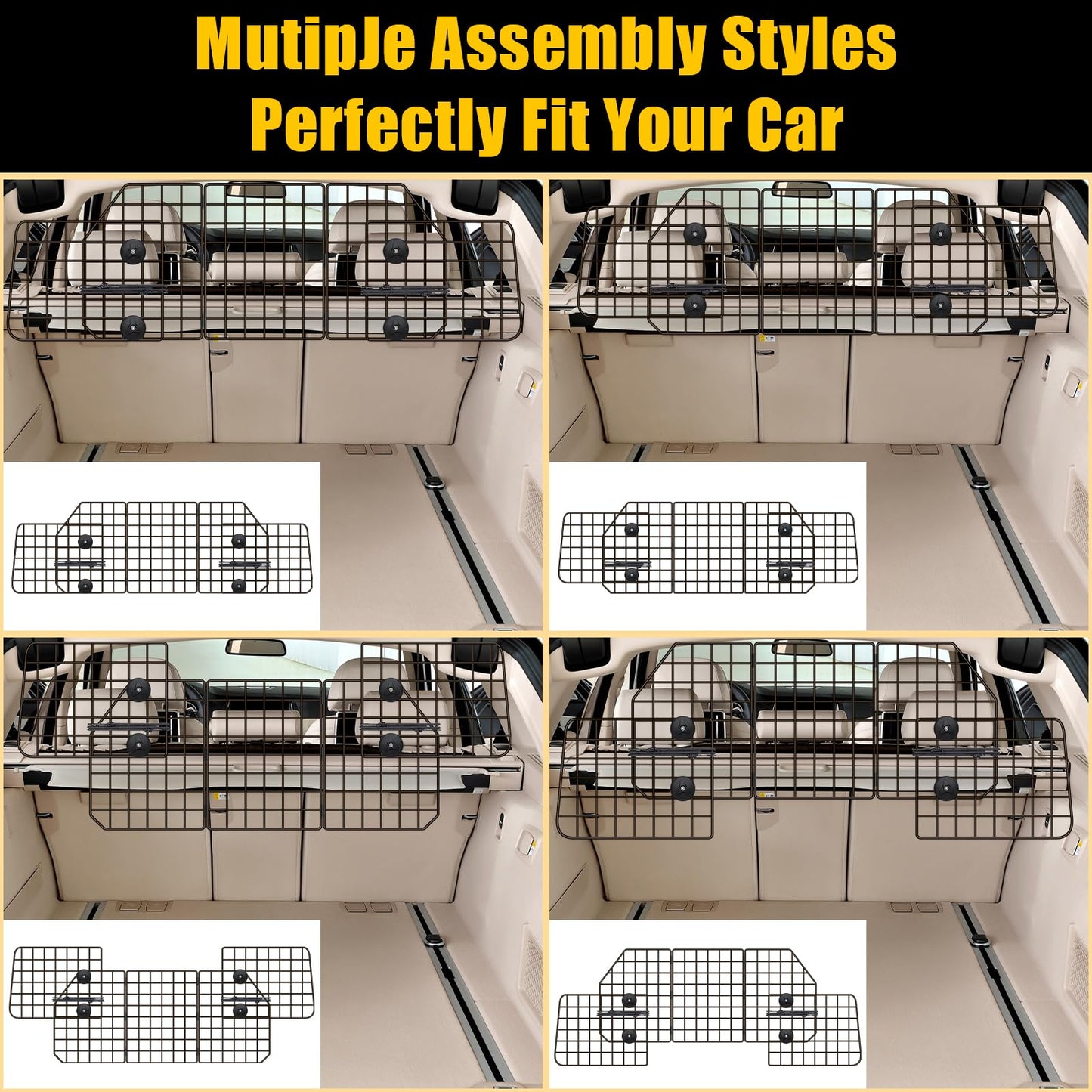 Gtongoko Dog Car Barriers for SUVs, Vehicles, Cars, Trucks, Upgraded Adjustable Heavy-Duty Wire Mesh Pet SUV Barriers Universal-Fit, Car Accessories Safety Travel, 2pcs 51.2In Elastic Ropes Included