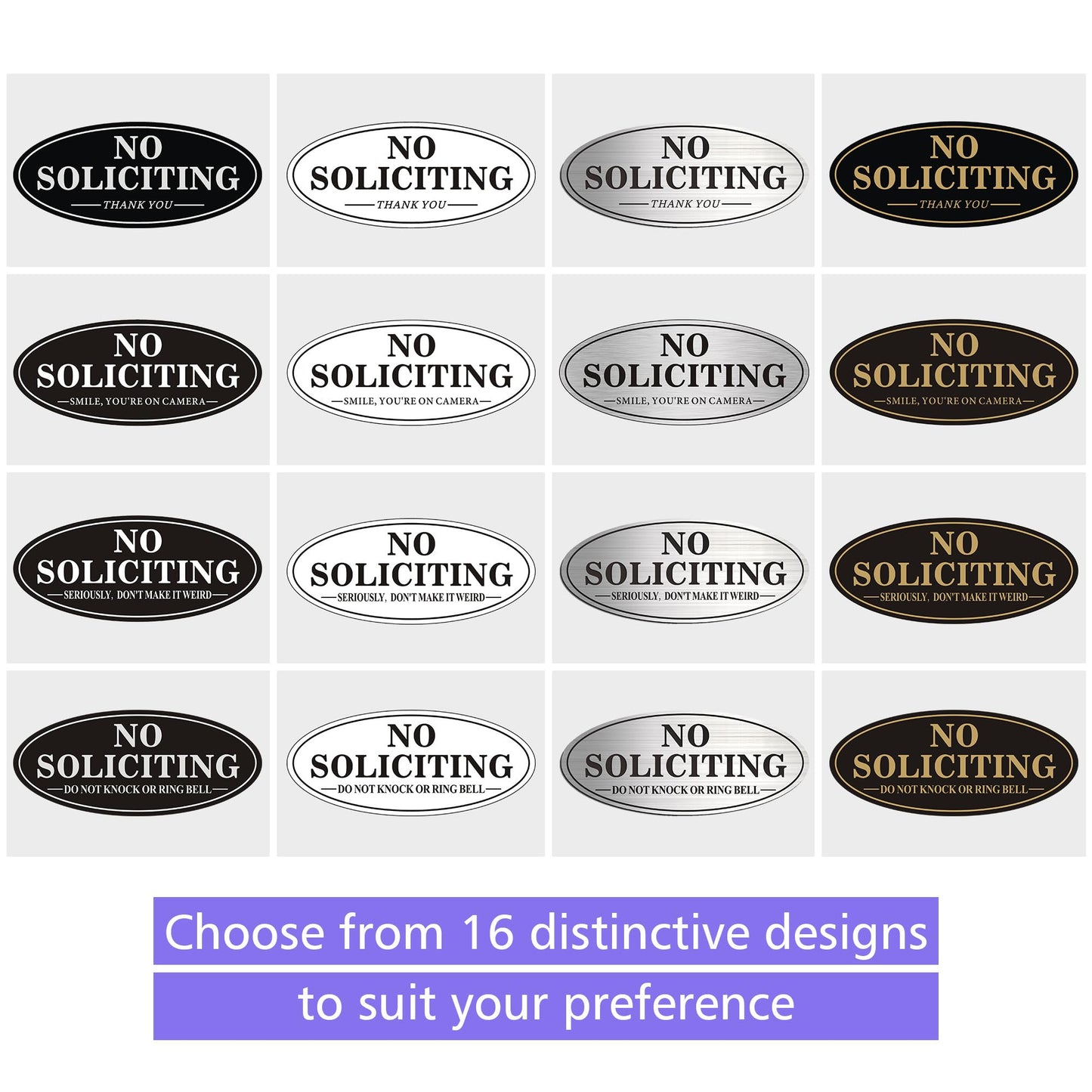 No Soliciting Sign, 2 Pack Self-Adhesive Aluminum Metal No Solitation Do Not Knock or Ring Bell Sign, 7.0 x 3.0 inches Fade Resistang Signs for Office and Home (Brushed Nickel/Black)
