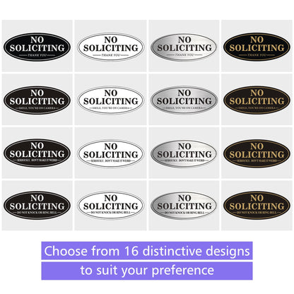 No Soliciting Sign, 2 Pack Self-Adhesive Aluminum Metal No Solitation Do Not Knock or Ring Bell Sign, 7.0 x 3.0 inches Fade Resistang Signs for Office and Home (Brushed Nickel/Black)