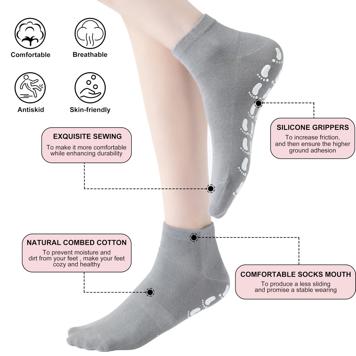 jeuhut Pilates socks for women，Non Slip Grippy Ankle Socks for Yoga Barre Hospital Slipper Socks (12pairs foot)
