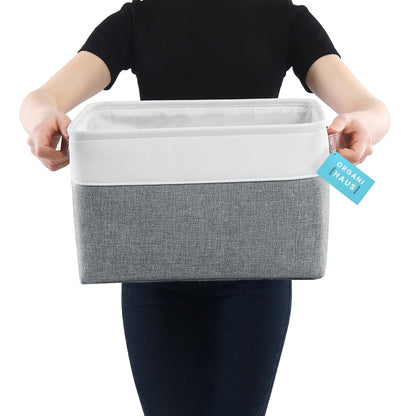 OrganiHaus Large Fabric Storage Baskets for Shelves 3 Pack, 15x11in Closet Storage Bins for Shelves, Cloth Baskets for Organizing, Linen Closet Organizers, Fabric Basket, Gray/White