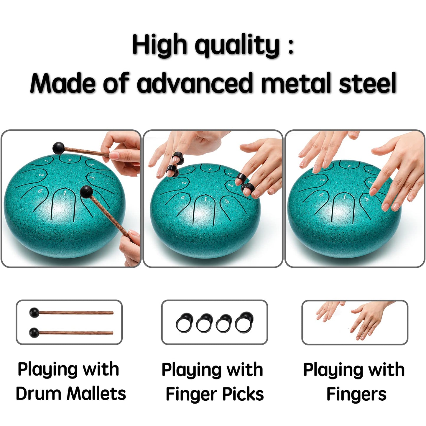 Lronbird Steel Tongue Drum Percussion, 6 Inch 8 Notes Musical Instruments, Music Gifts for Family Friends (Malachite)