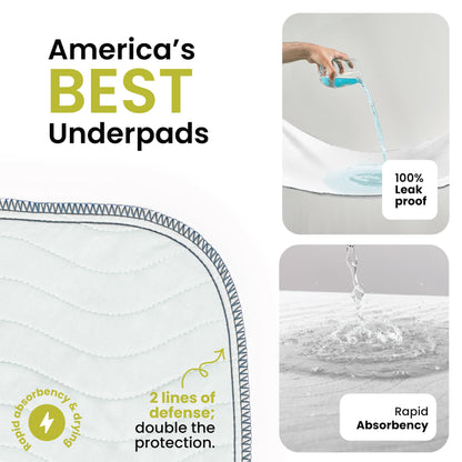 IMPROVIA® Washable Underpads, Heavy Absorbency Reusable Incontinence Pads for Kids, Adults, Elderly, and Pets - Waterproof Protection Floor White & White, (4 Pack - 34x36)