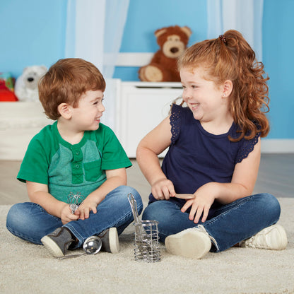 Melissa & Doug Stir and Serve Cooking Utensils (7 pcs) - Stainless Steel and Wood