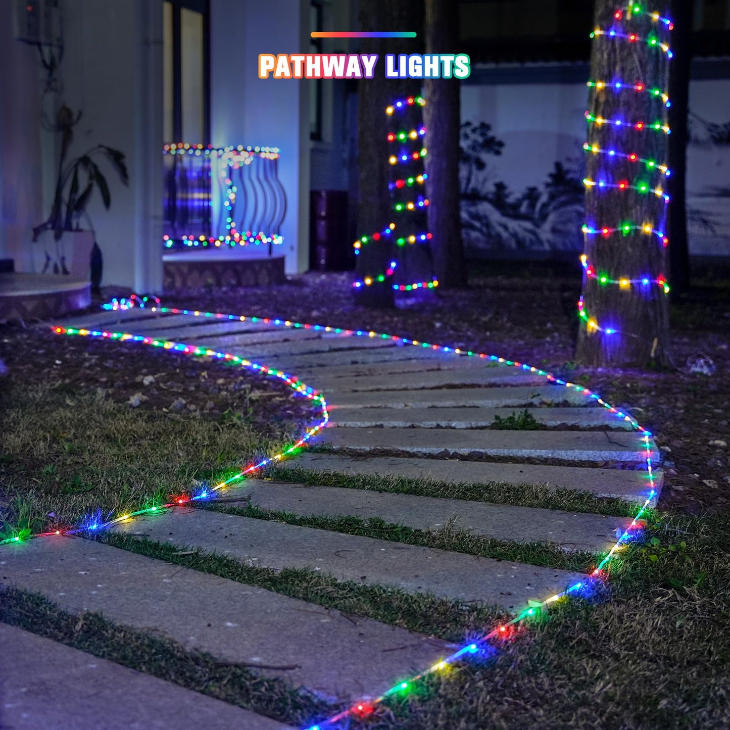 JMEXSUSS 200 LED Trampoline Accessories Solar Rope Light, 66ft IP 65 Waterproof Solar Pathway Lights Outdoor, 8 Modes Trampoline Lights for Basketball Hoop Ladder Slide Pathway Tent Camp(Multicolor)