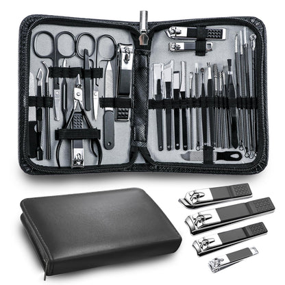 Manicure kit Personal Care Mens Grooming Kit, 30 in 1 Professional Nails Kit Pedicure Kit, Nail Clippers for Men and Beauty Tool Portable Set, with Luxurious Travel Case (Black)