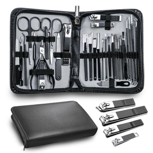 Manicure kit Personal Care Mens Grooming Kit, 30 in 1 Professional Nails Kit Pedicure Kit, Nail Clippers for Men and Beauty Tool Portable Set, with Luxurious Travel Case (Black)