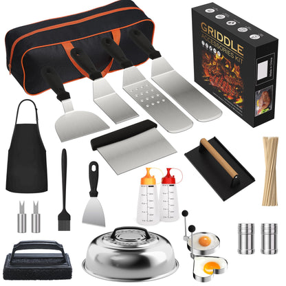 120 Pcs Griddle Accessories Kit for Blackstone - Perfect Flat Top Grill Accessories for Outdoor, Professional Round Melting Dome with Cast Iron Smash Burger Press for Barbecue.